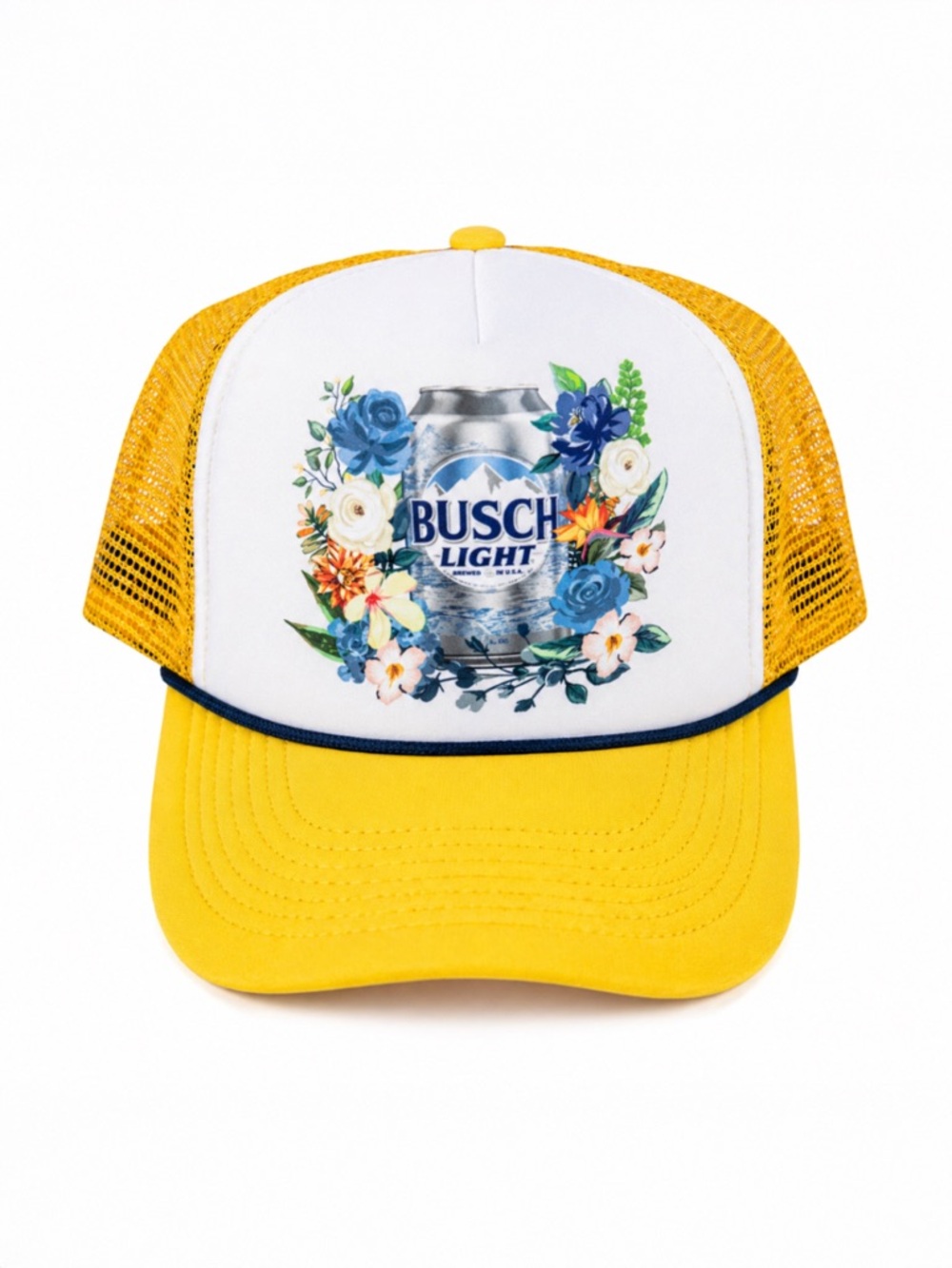 Busch Light Trucker Hat Yellow Floral Logo Snapback OSFA NWT